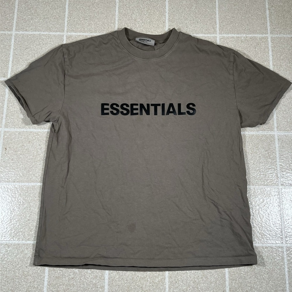 Fear of God Essentials Mens T-Shirt Beige Tan Logo Graphic Size Small Taupe